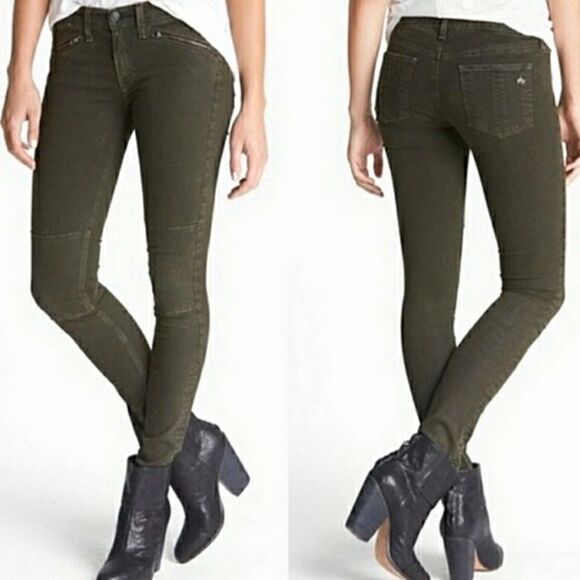 Rag & Bone Ridley Moto Wax Skinny Dark Olive Jean - Picture 1 of 12